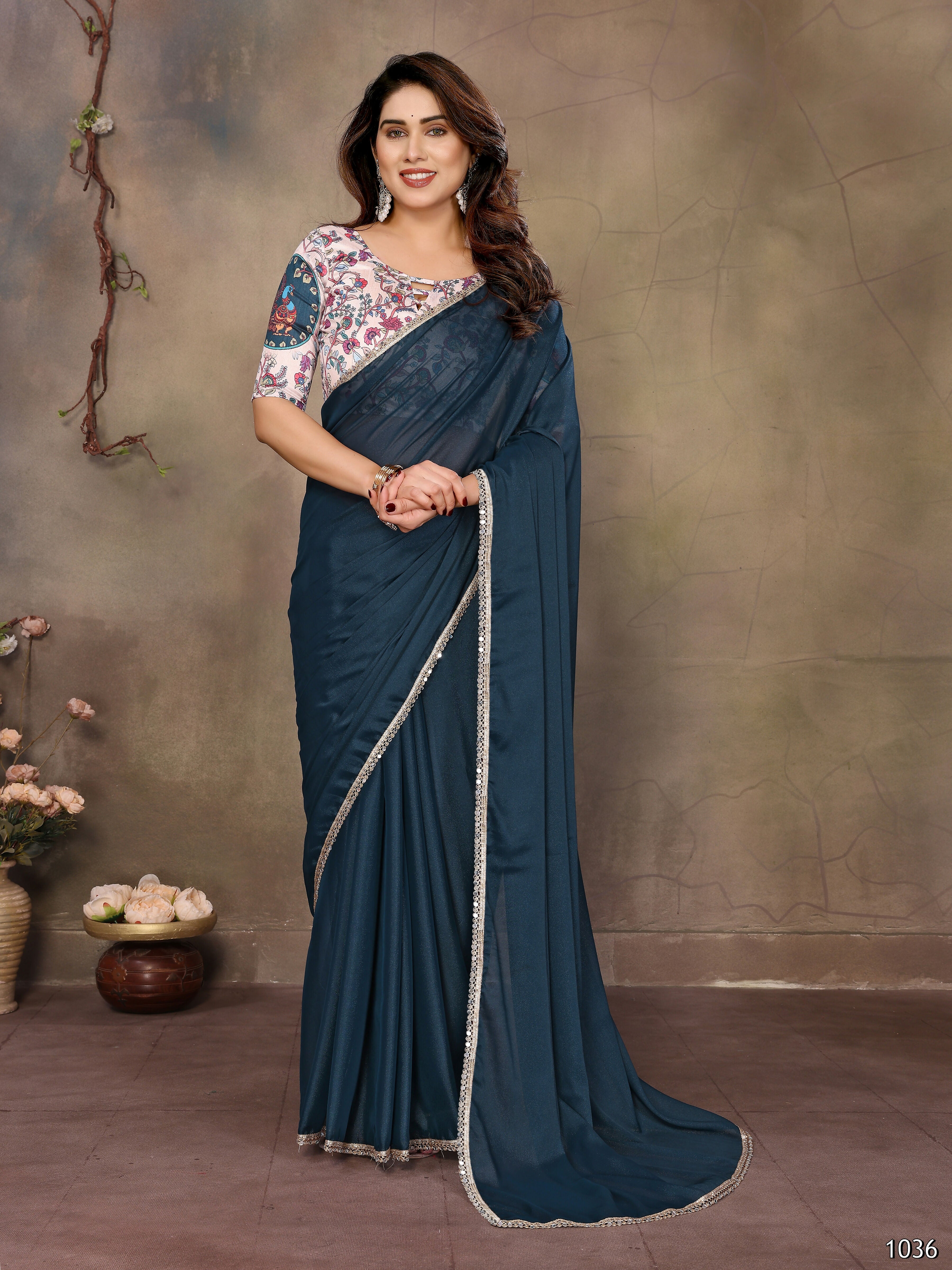 Partywear traditional Georgette Morpich Fancy Saree - Anbazaar | Grocsy