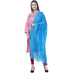 A R Silk Dark Sky Blue Color Golden Border Cotton Dupatta | Grocsy