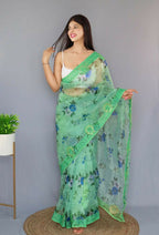 Vamsee Man Mohini Pista Green Organza Saree | Grocsy