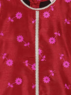 Ahalyaa Red Poly Silk Straight Printed Kids Kurta Palazzo Set For Girls | Grocsy