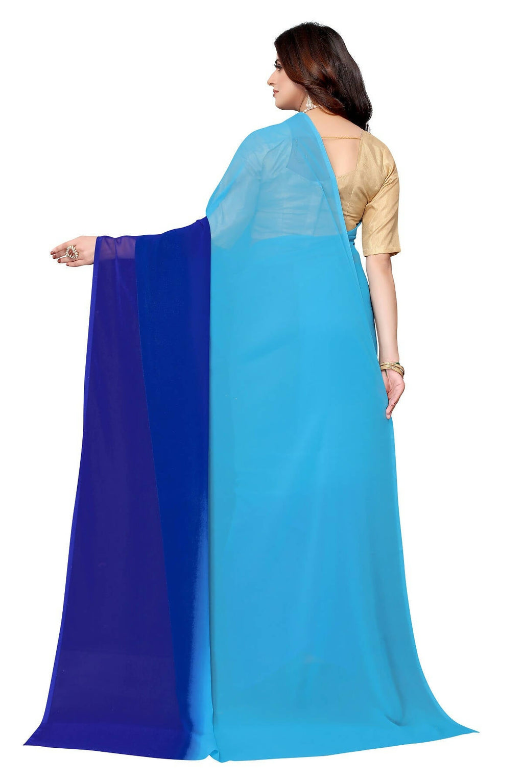 Vamika Blue Half N Half Georgette Saree | Grocsy