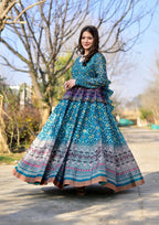 Jyoti Fashion Women's Blue Heavy Digital Printed Cotton Silk Anarkali Dress | Grocsy