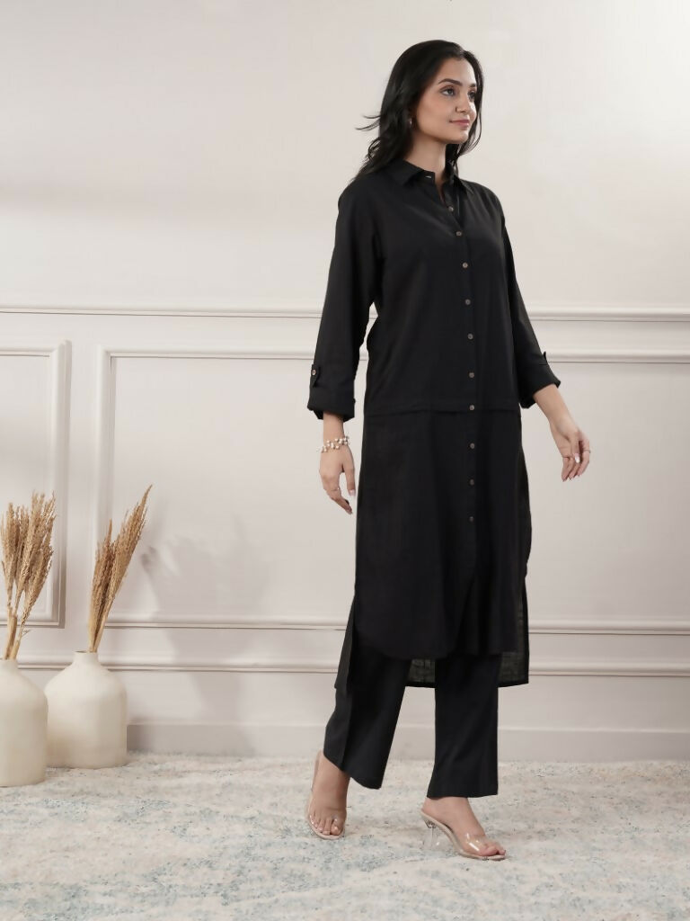 Joban Fashion Women's Black Cotton Dress With Button | Grocsy