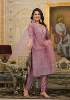 Partywear Designer Rose gold Cotton Silk Stitched Suit With Dupatta - Tanisha | Grocsy