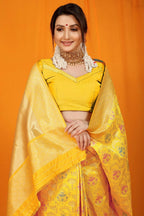 Jyoti Fashion Women's Yellow Kanjivaram Silk Zari Woven Saree with Blouse | Grocsy