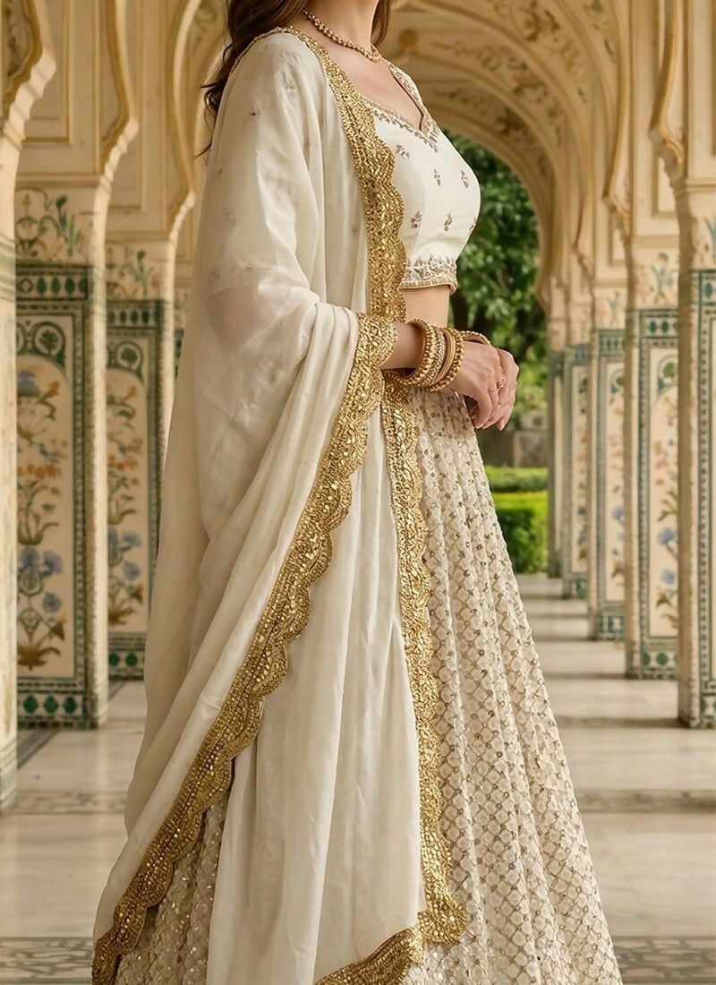 Lehenga Mart White Faux Georgette Designer Bollywood Style Wedding Wear Lehenga Choli | Grocsy