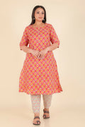 Aramya Peach Soft Cotton Floral Print A-line Kurta Set for Women | Grocsy