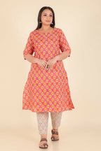 Aramya Peach Soft Cotton Floral Print A-line Kurta Set for Women | Grocsy