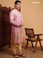 Pink Cotton Printed Chikankari Embroidery Work Kurta - Mahotsav | Grocsy