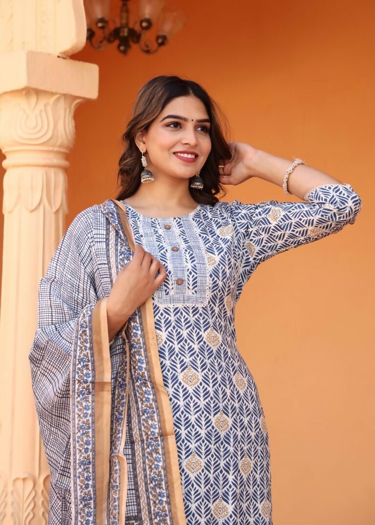 Alvano Alvano Women's 3Pcs Straight Kurti Set Printed Rayon | Grocsy