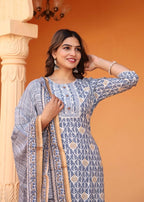 Alvano Alvano Women's 3Pcs Straight Kurti Set Printed Rayon | Grocsy