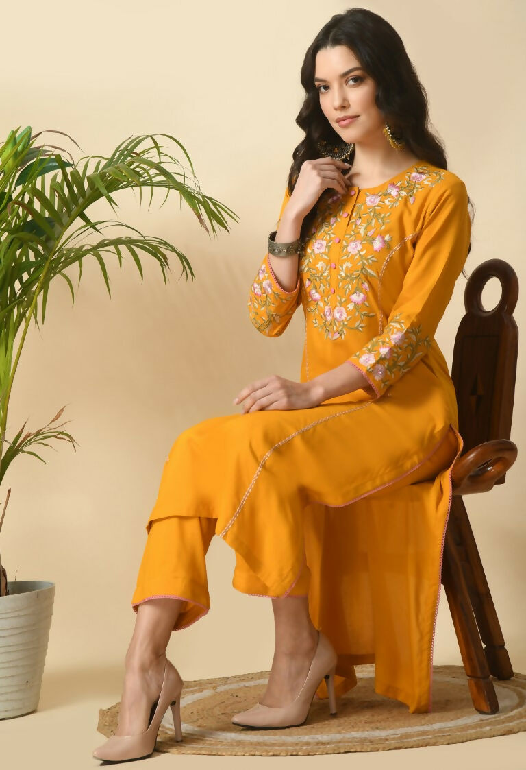 Joban Fashion Yellow Cotton Rayon Kurta Set | Grocsy