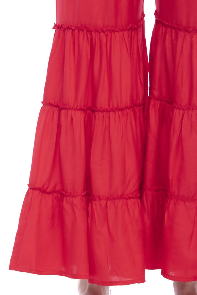 Mominos Fashion Reyon Cotton Red Palazzo | Grocsy