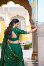 Lorenvalley Fashion Green NC Silk Plain Lehenga Embroidery Work Choli with Dupatta | Grocsy