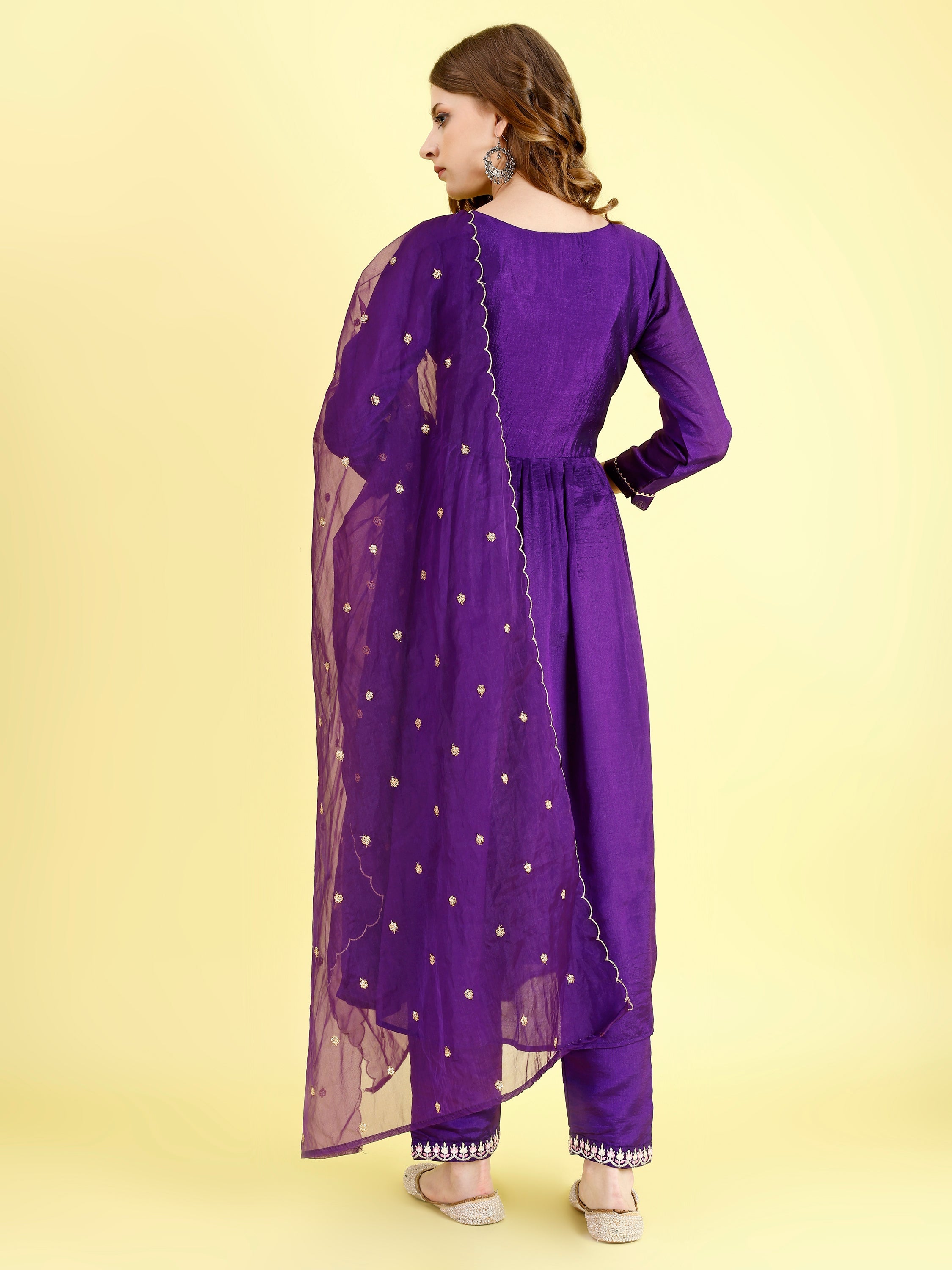 Yash Enterprise Violet Vichitra Silk Embroidery Party Wear Suit Set | Grocsy