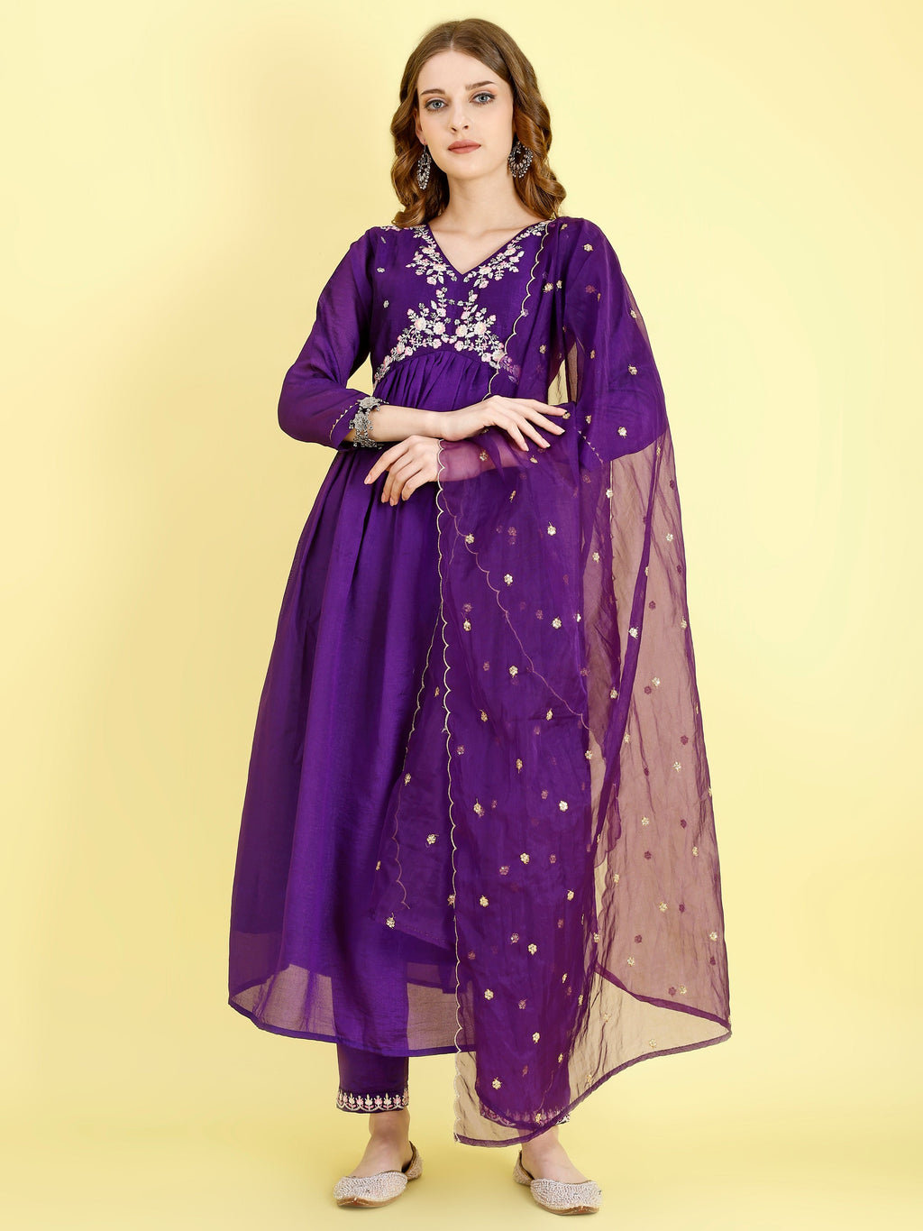 Yash Enterprise Violet Vichitra Silk Embroidery Party Wear Suit Set | Grocsy