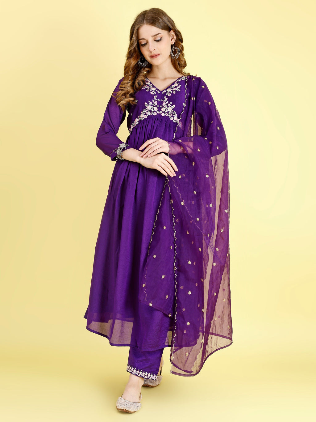 Yash Enterprise Violet Vichitra Silk Embroidery Party Wear Suit Set | Grocsy