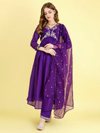 Yash Enterprise Violet Vichitra Silk Embroidery Party Wear Suit Set | Grocsy