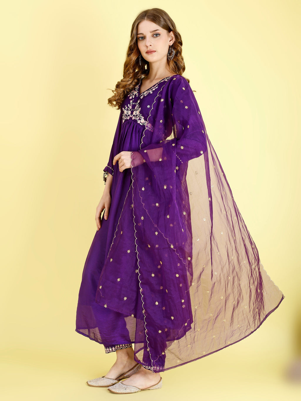 Yash Enterprise Violet Vichitra Silk Embroidery Party Wear Suit Set | Grocsy