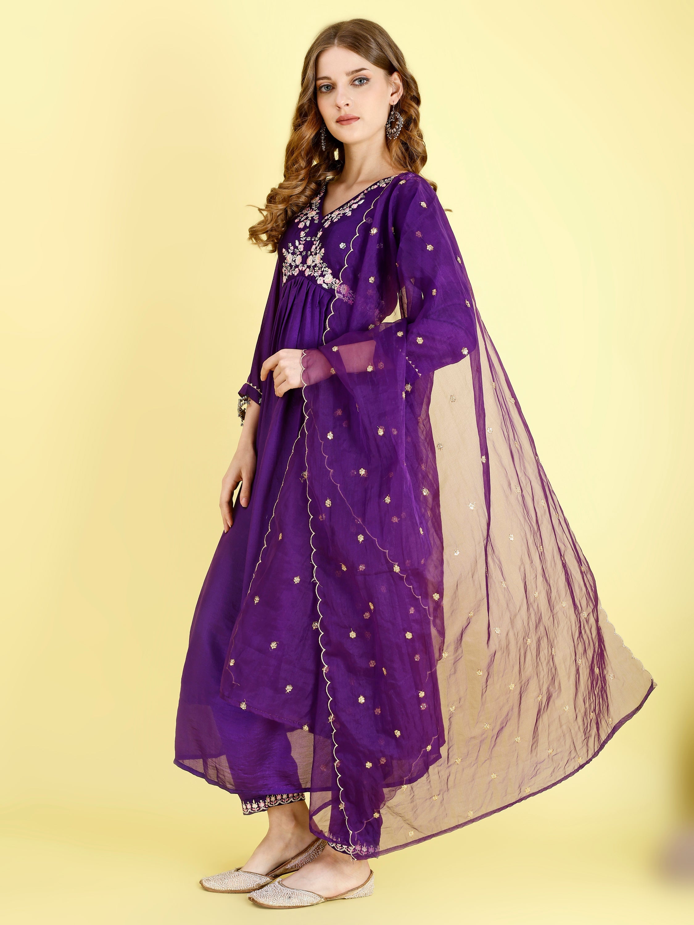 Yash Enterprise Violet Vichitra Silk Embroidery Party Wear Suit Set | Grocsy