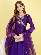 Yash Enterprise Violet Vichitra Silk Embroidery Party Wear Suit Set | Grocsy
