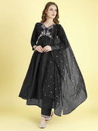 Yash Enterprise Black Vichitra Silk Embroidery Party Wear Suit Set | Grocsy
