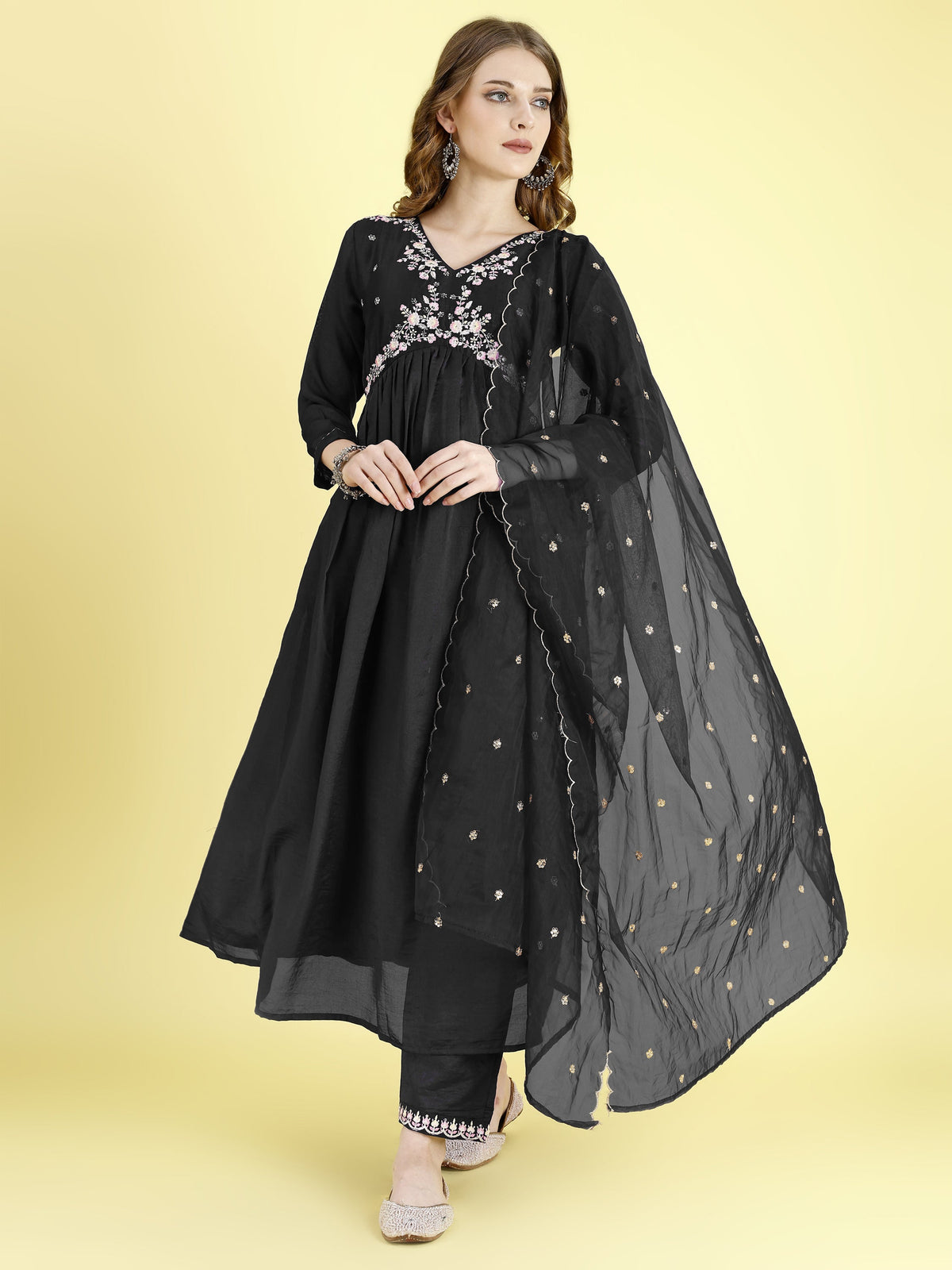 Yash Enterprise Black Vichitra Silk Embroidery Party Wear Suit Set | Grocsy