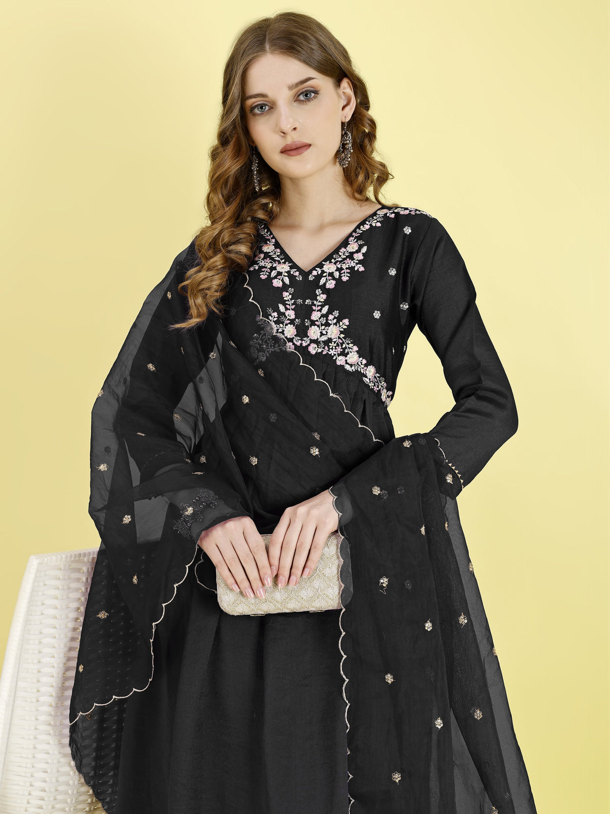 Yash Enterprise Black Vichitra Silk Embroidery Party Wear Suit Set | Grocsy