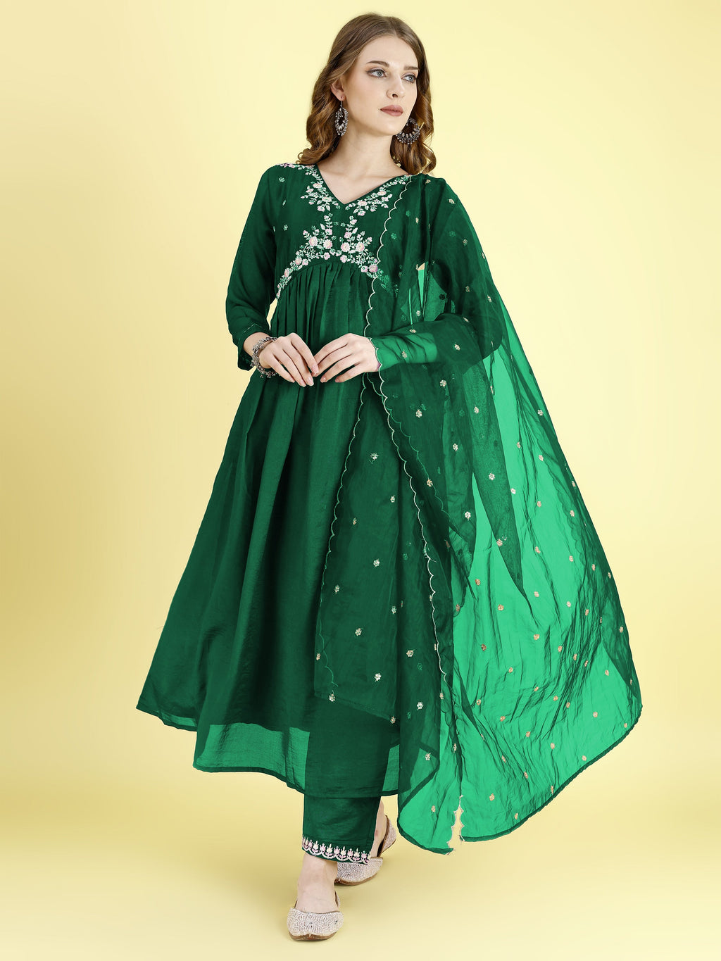 Yash Enterprise Green Vichitra Silk Embroidery Party Wear Suit Set | Grocsy
