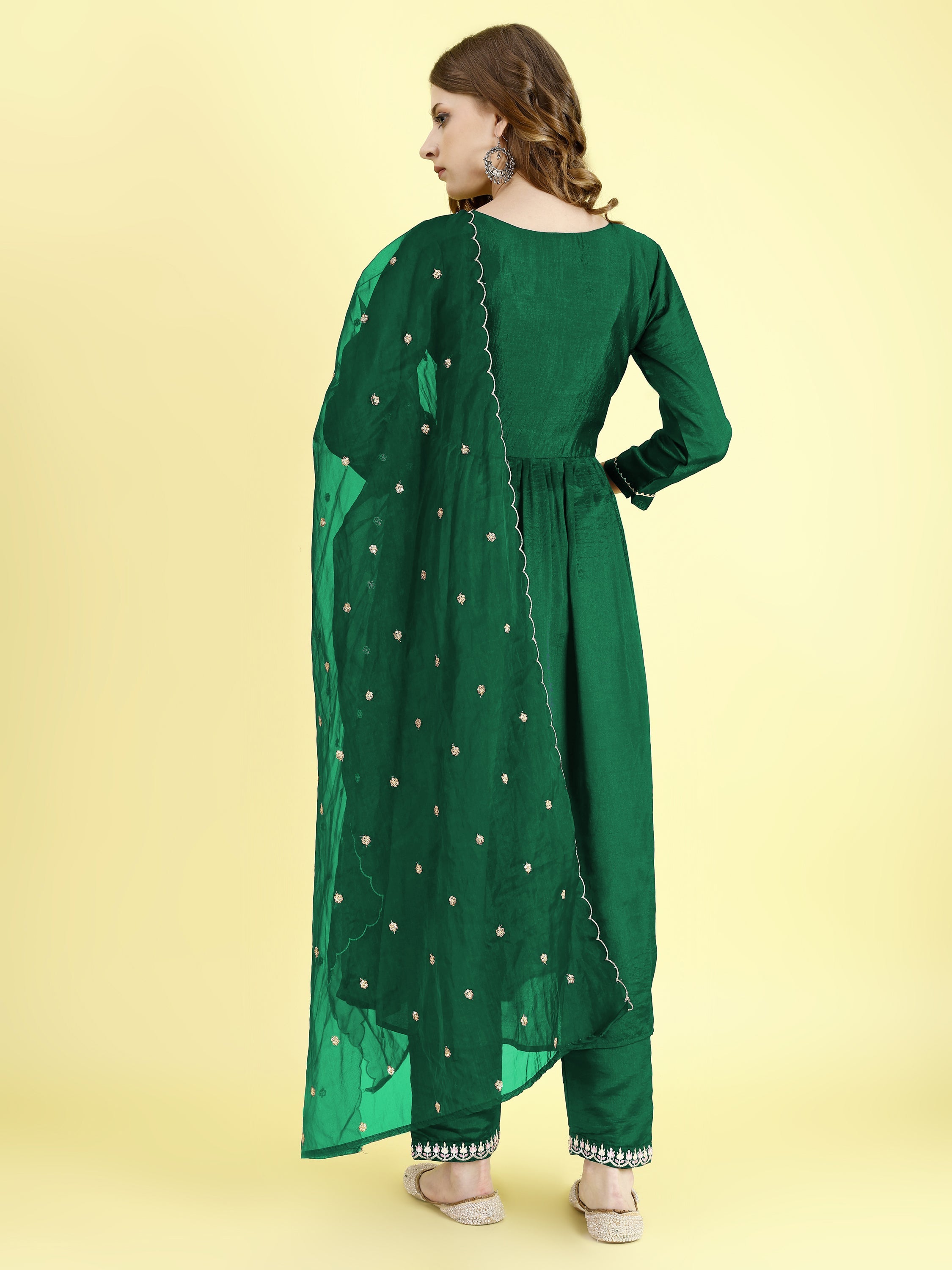 Yash Enterprise Green Vichitra Silk Embroidery Party Wear Suit Set | Grocsy