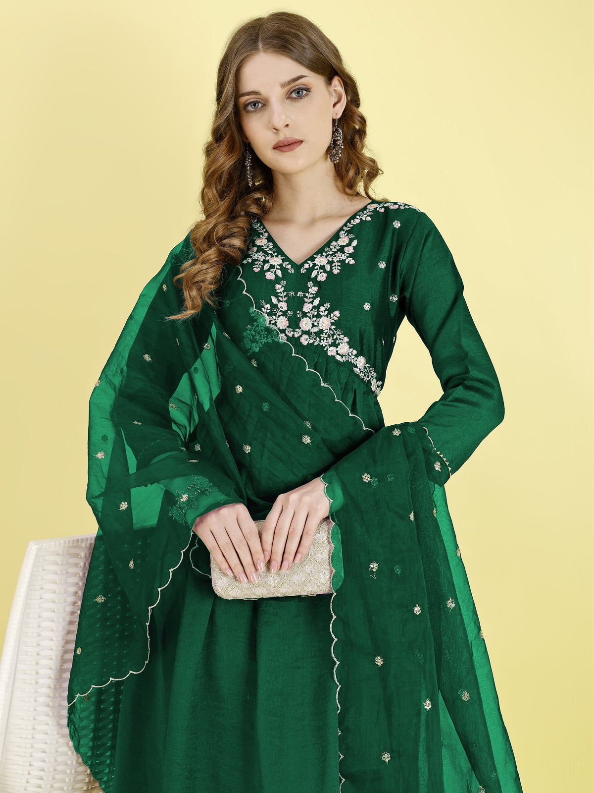 Yash Enterprise Green Vichitra Silk Embroidery Party Wear Suit Set | Grocsy