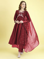 Yash Enterprise Maroon Vichitra Silk Embroidery Party Wear Suit Set | Grocsy