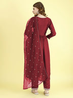Yash Enterprise Maroon Vichitra Silk Embroidery Party Wear Suit Set | Grocsy
