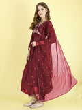 Yash Enterprise Maroon Vichitra Silk Embroidery Party Wear Suit Set | Grocsy