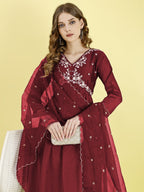 Yash Enterprise Maroon Vichitra Silk Embroidery Party Wear Suit Set | Grocsy