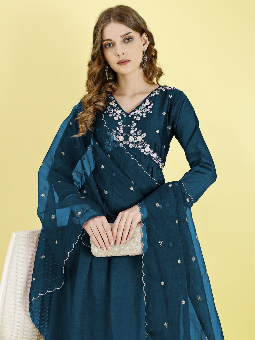 Yash Enterprise Morpankh Vichitra Silk Embroidery Party Wear Suit Set | Grocsy