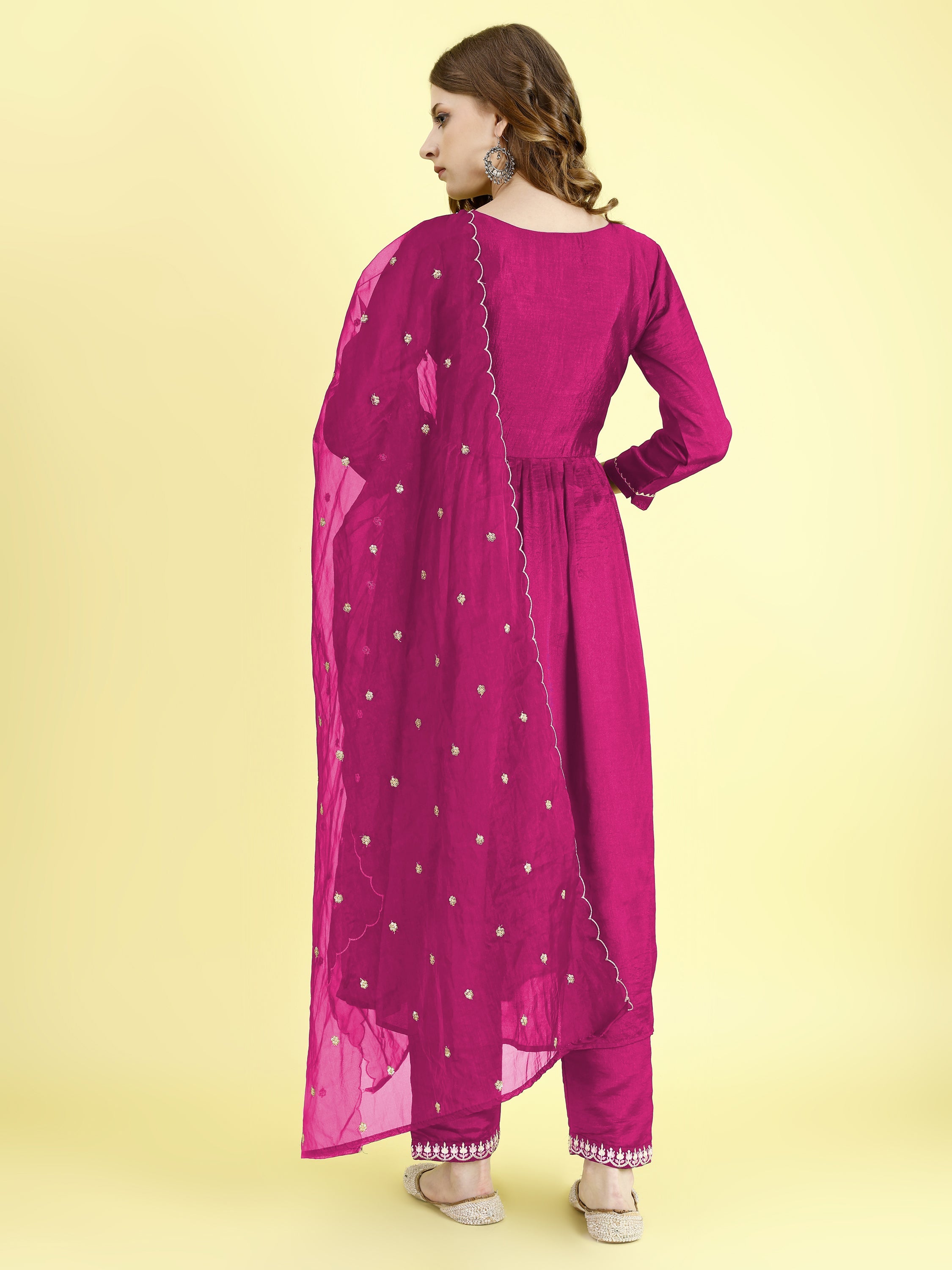 Yash Enterprise Pink Vichitra Silk Embroidery Party Wear Suit Set | Grocsy