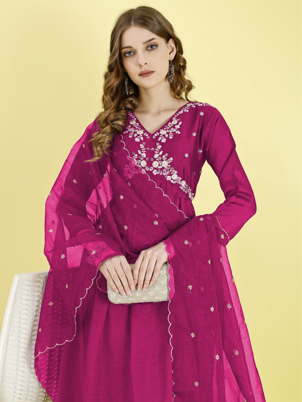Yash Enterprise Pink Vichitra Silk Embroidery Party Wear Suit Set | Grocsy