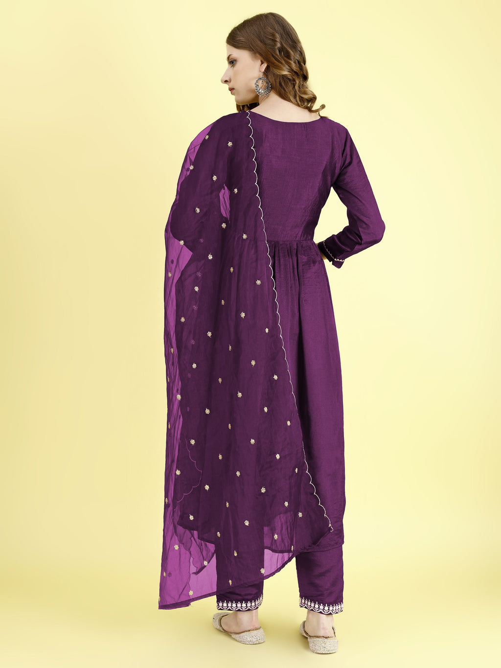 Yash Enterprise Wine Vichitra Silk Embroidery Party Wear Suit Set | Grocsy