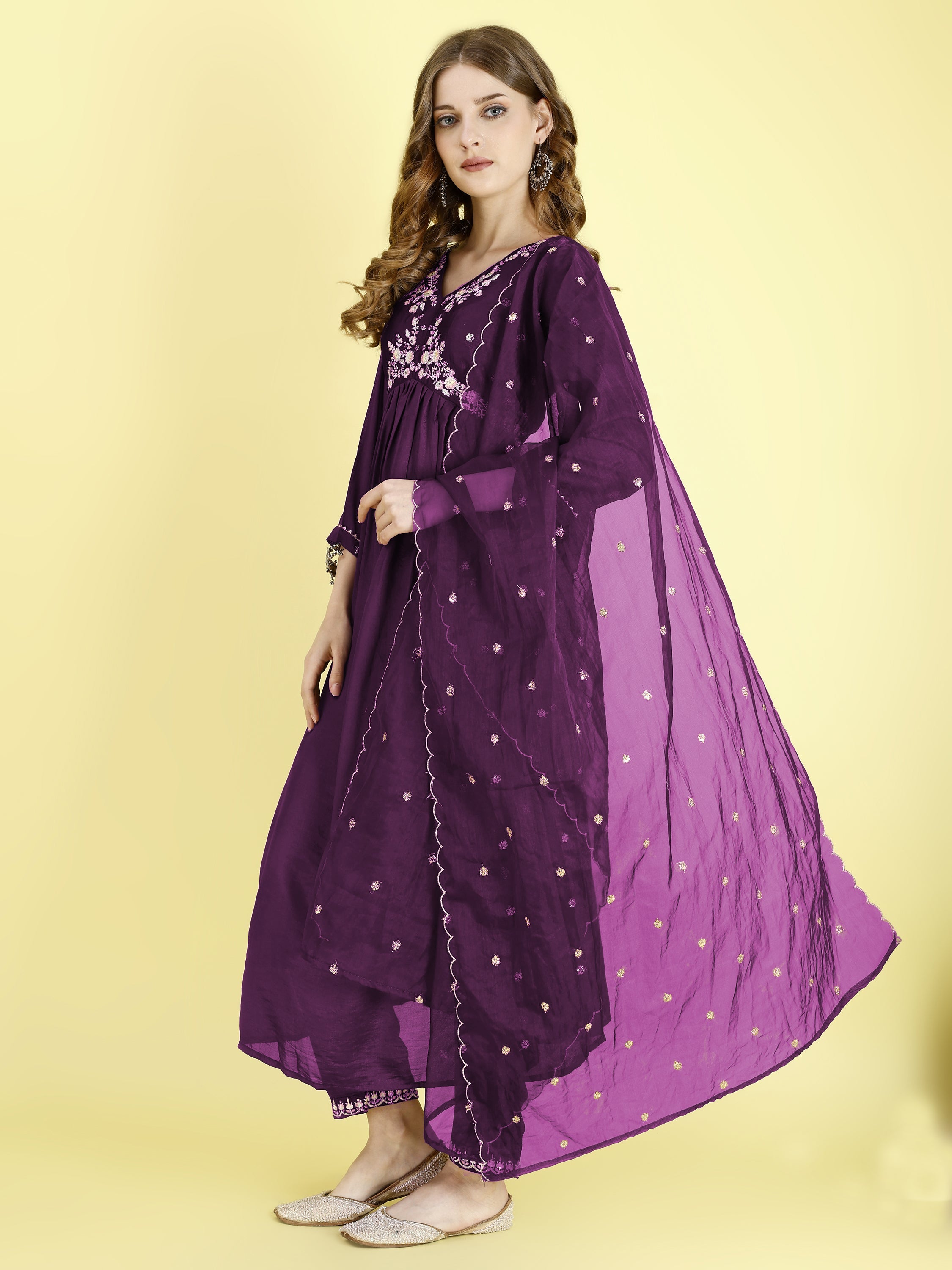 Yash Enterprise Wine Vichitra Silk Embroidery Party Wear Suit Set | Grocsy
