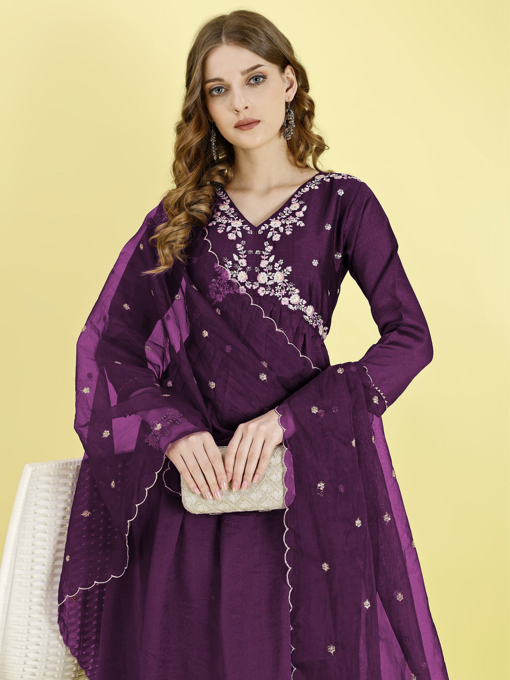 Yash Enterprise Wine Vichitra Silk Embroidery Party Wear Suit Set | Grocsy