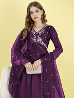 Yash Enterprise Wine Vichitra Silk Embroidery Party Wear Suit Set | Grocsy