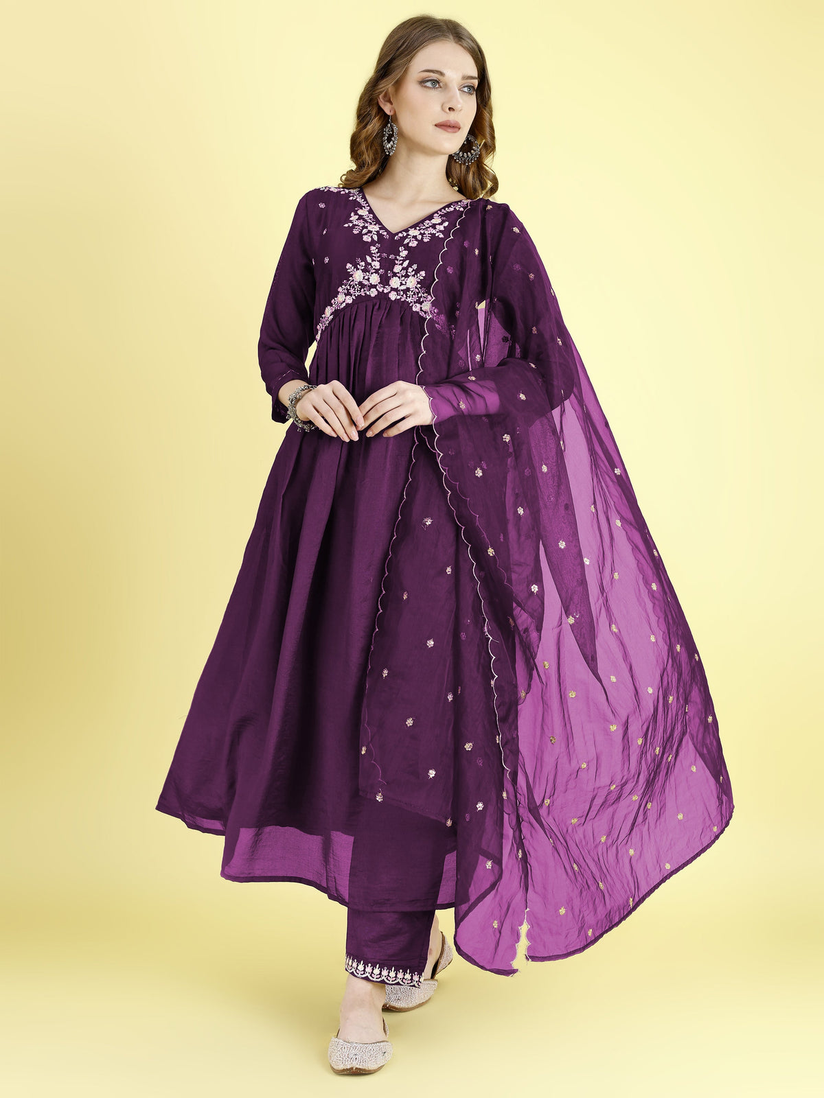 Yash Enterprise Wine Vichitra Silk Embroidery Party Wear Suit Set | Grocsy