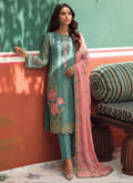 Vegaa Fashion Sky Blue Organza Fancy Zari Party Wear Suit | Grocsy