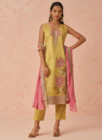 Vegaa Fashion Yellow Fancy Crush Embroidered Salwar Suit | Grocsy
