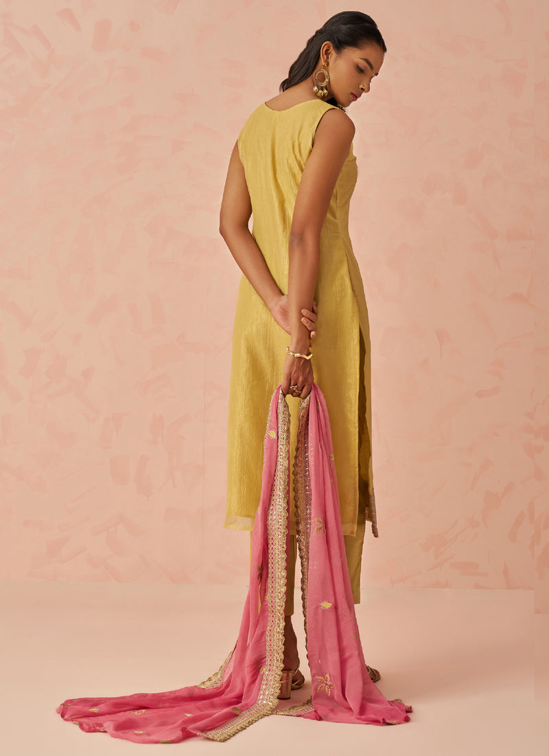 Vegaa Fashion Yellow Fancy Crush Embroidered Salwar Suit | Grocsy