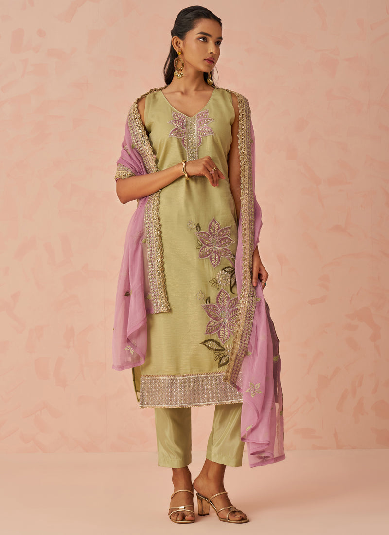 Vegaa Fashion Gold Fancy Crush Embroidered Salwar Suit | Grocsy