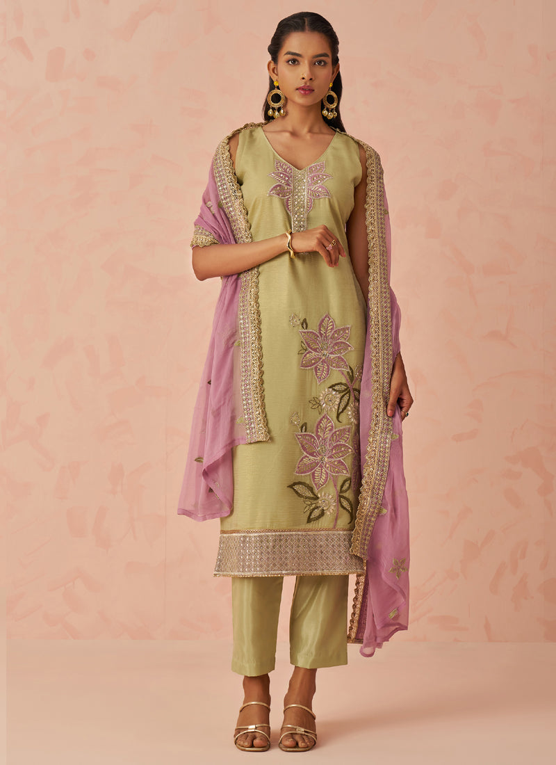 Vegaa Fashion Gold Fancy Crush Embroidered Salwar Suit | Grocsy