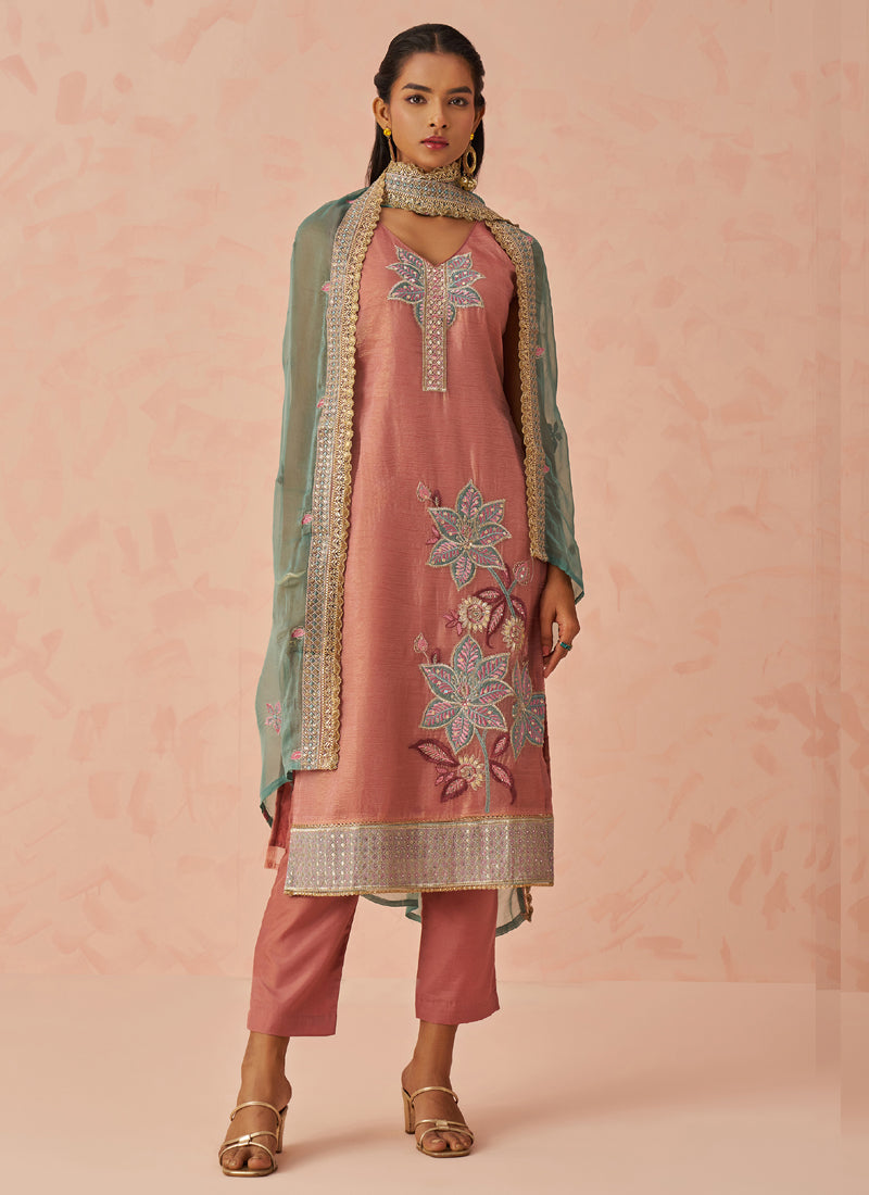 Vegaa Fashion Peach Crush Embroidered Salwar Suit | Grocsy