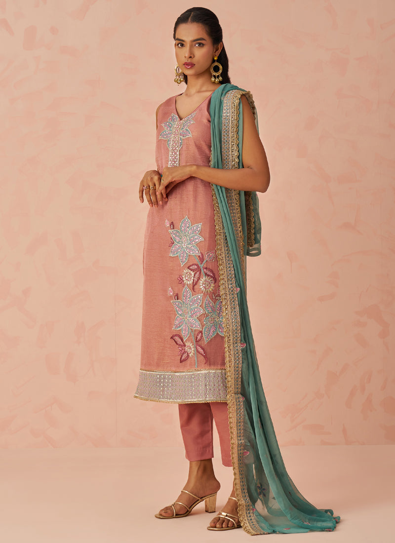 Vegaa Fashion Peach Crush Embroidered Salwar Suit | Grocsy